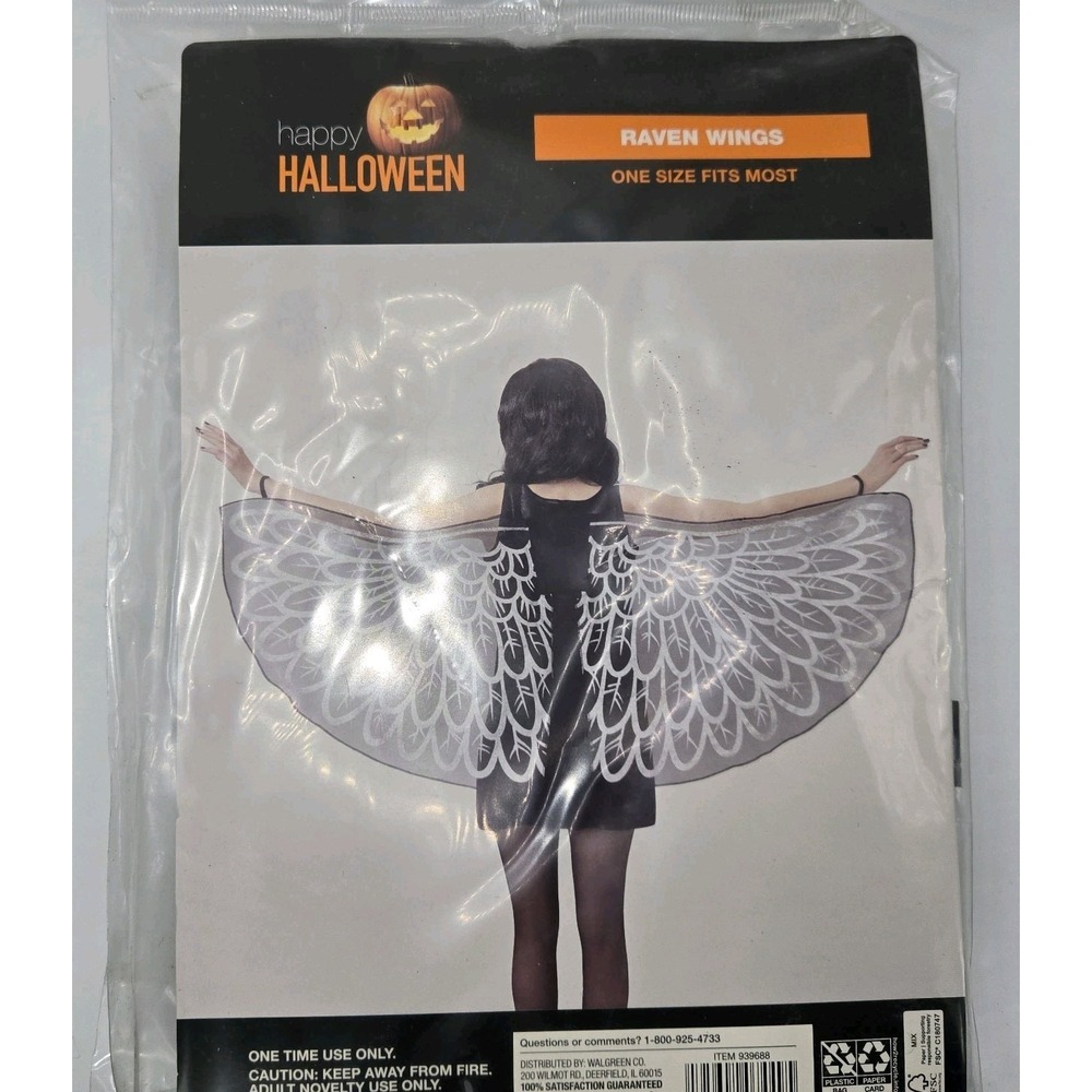 Happy Halloween Glitter Cosplay Raven Wings Costume Black /Gray One Size